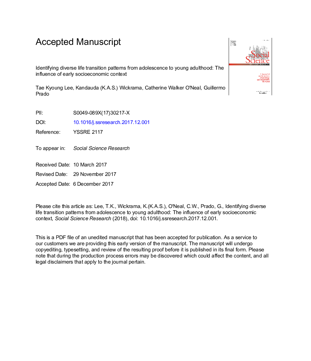 Identifying diverse life transition patterns from adolescence to young adulthood: The influence of early socioeconomic context