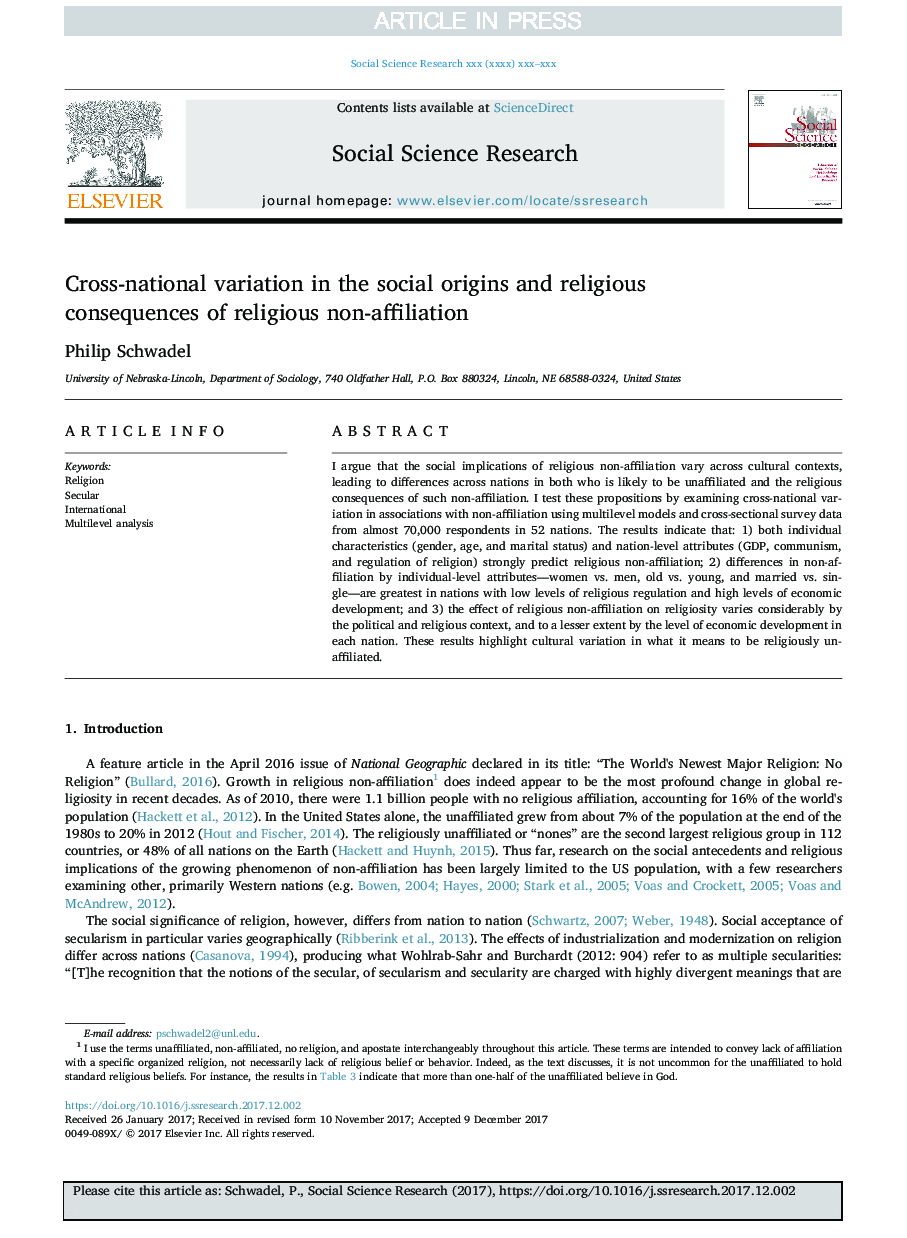 Cross-national variation in the social origins and religious consequences of religious non-affiliation