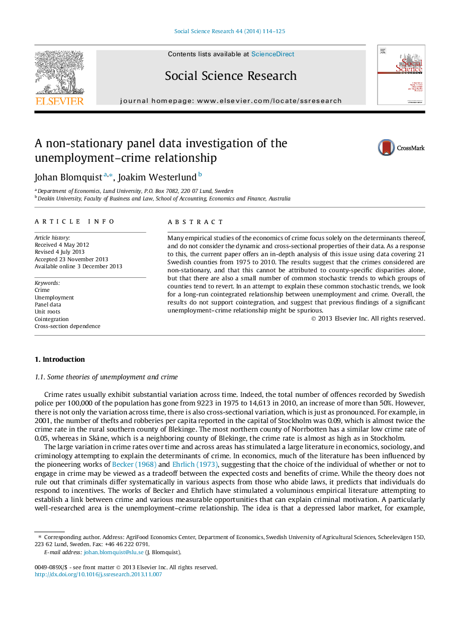 A non-stationary panel data investigation of the unemployment-crime relationship