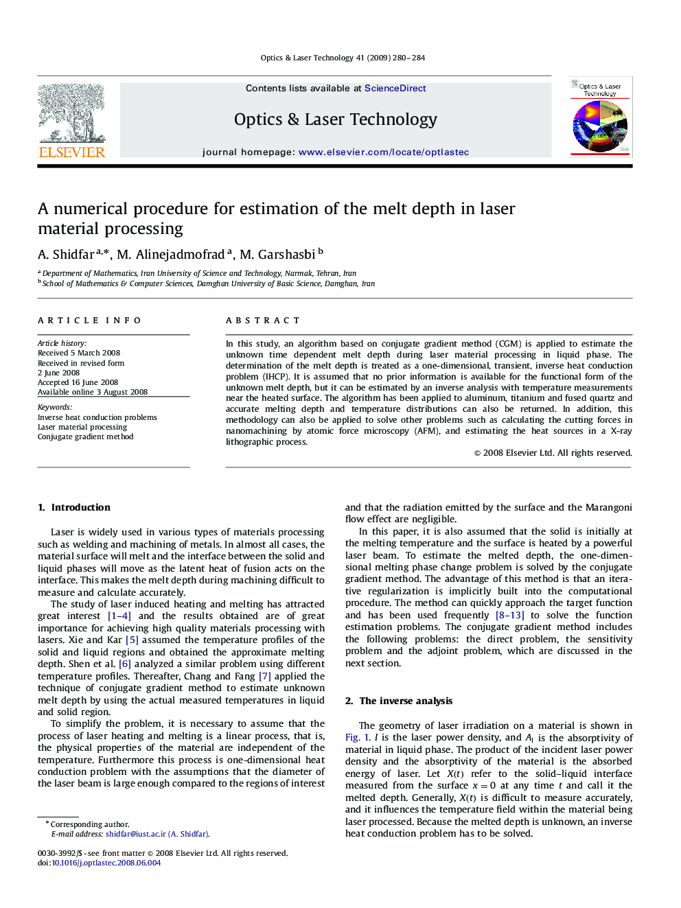 A numerical procedure for estimation of the melt depth in laser material processing