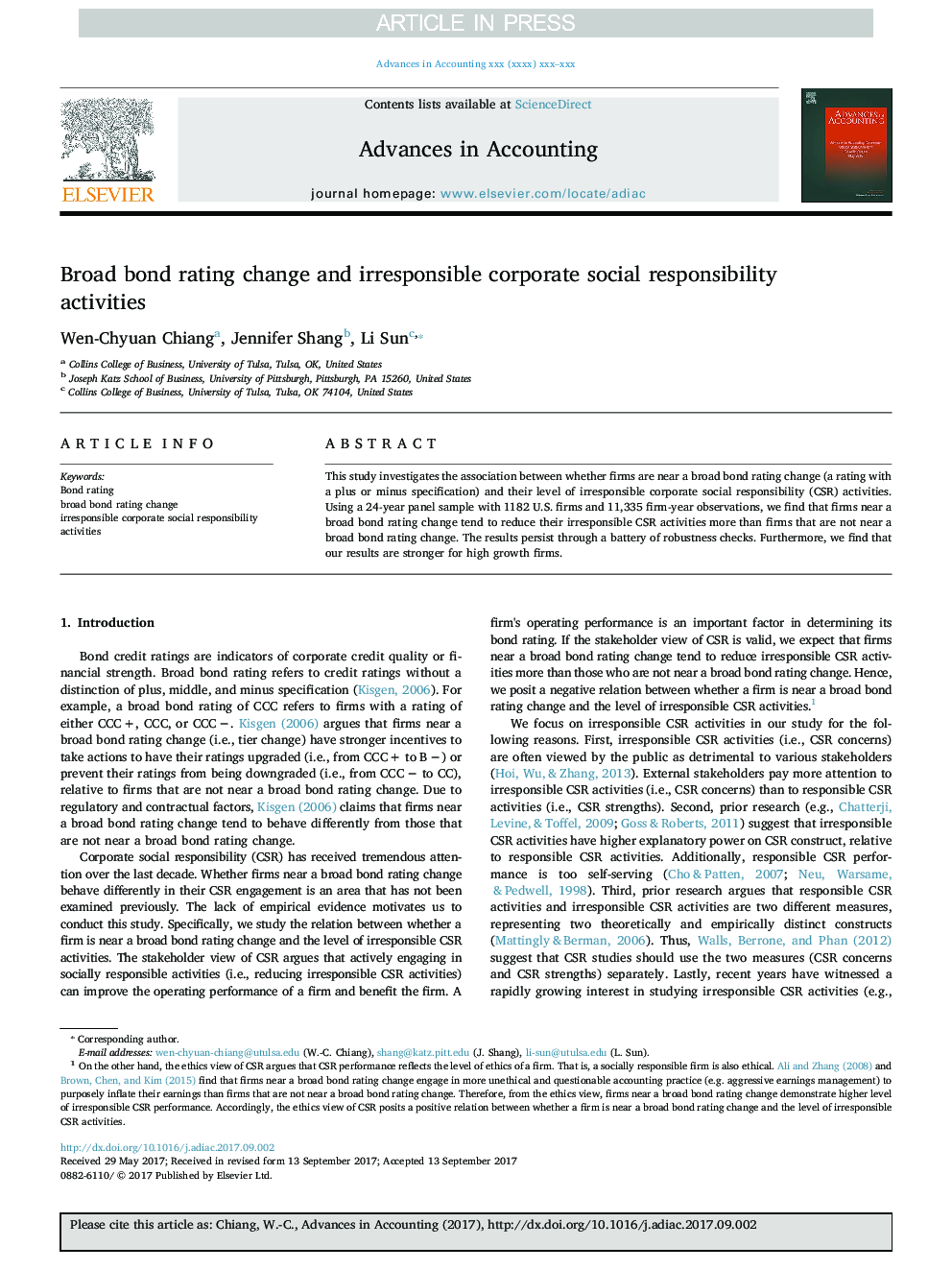 Broad bond rating change and irresponsible corporate social responsibility activities