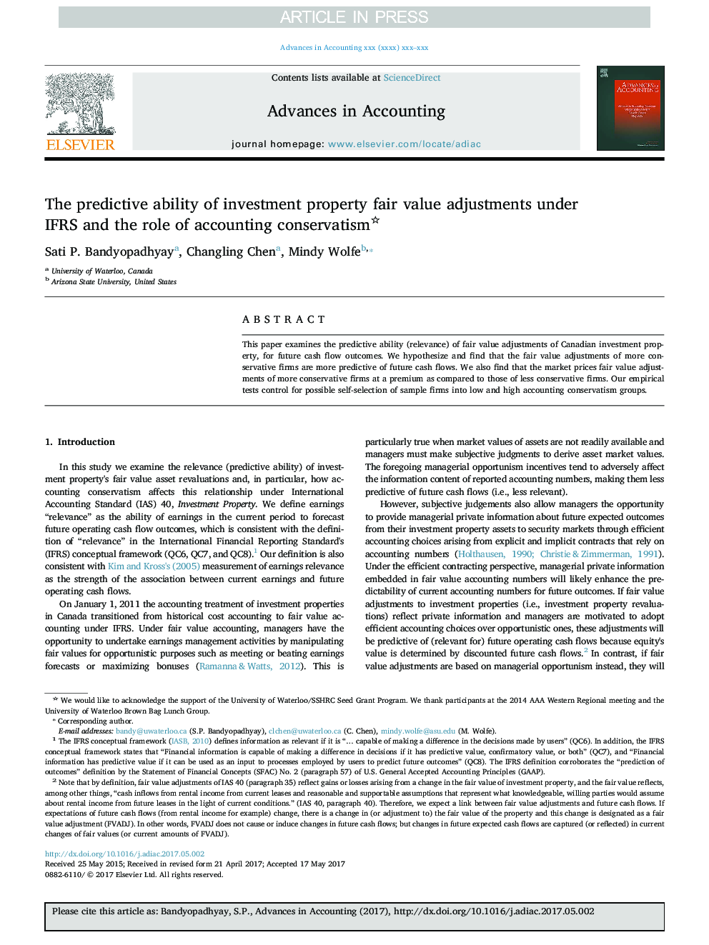 عکس صفحه اول مقاله: The predictive ability of investment property fair value adjustments under IFRS and the role of accounting conservatism The predictive ability of investment property fair value adjustments under IFRS and the role of accounting conservatism