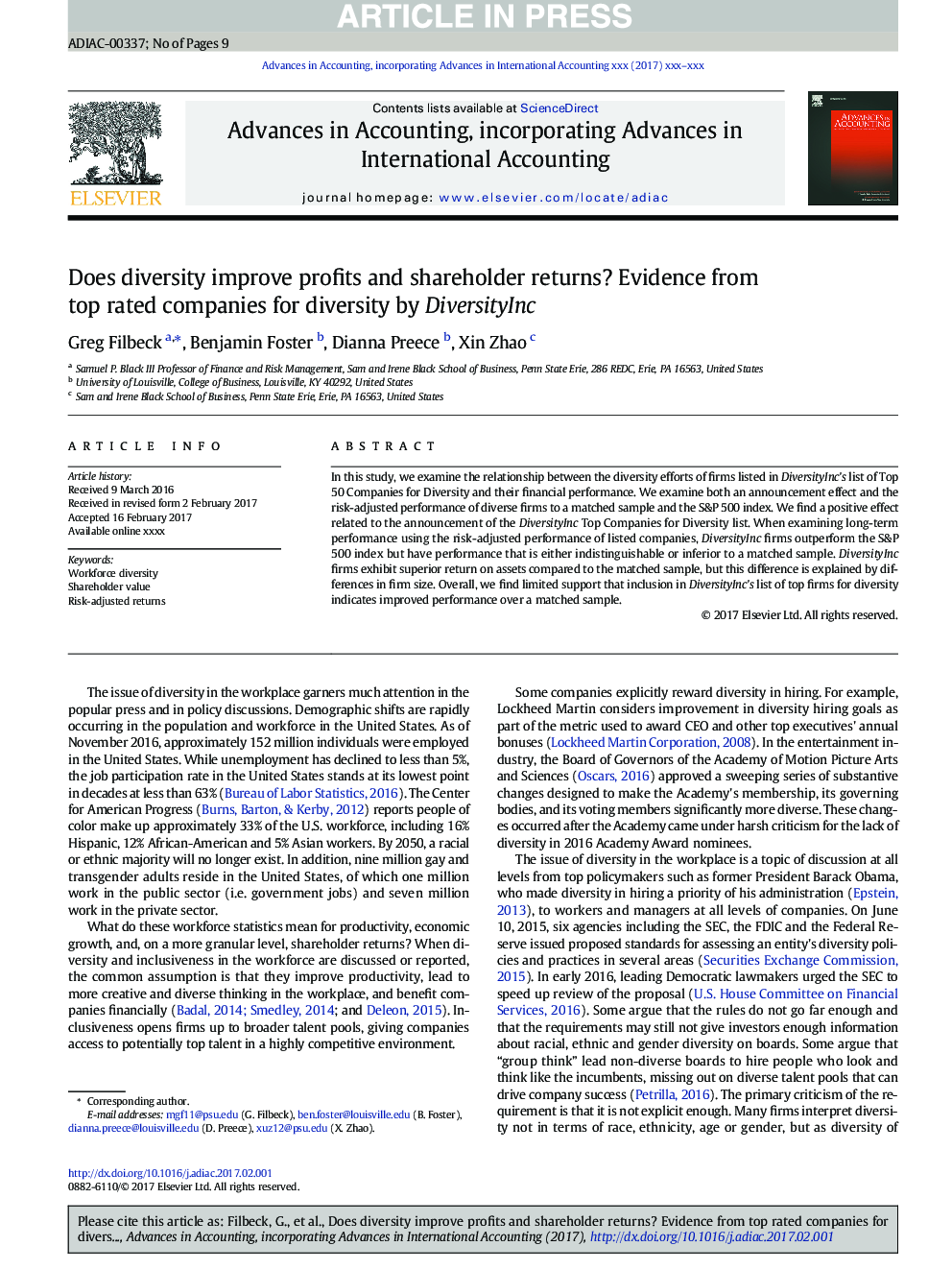 Does diversity improve profits and shareholder returns? Evidence from top rated companies for diversity by DiversityInc