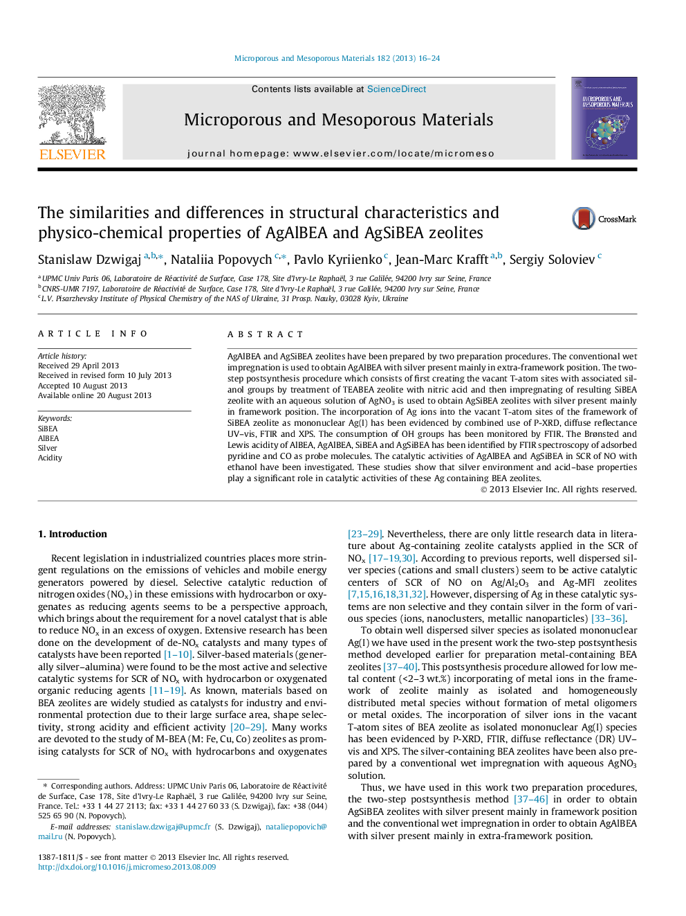 The similarities and differences in structural characteristics and physico-chemical properties of AgAlBEA and AgSiBEA zeolites