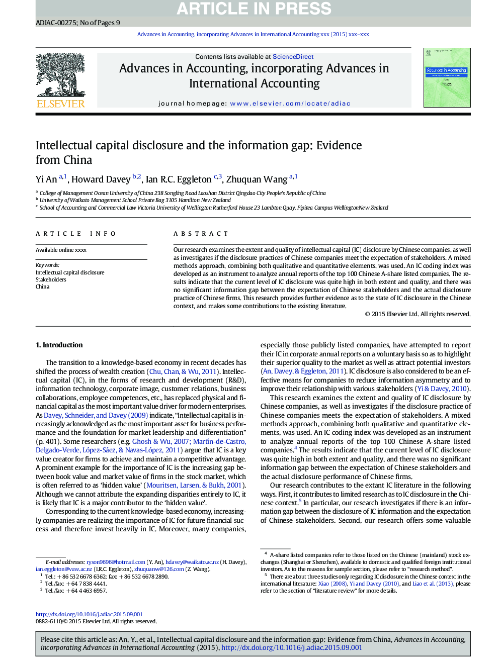 Intellectual capital disclosure and the information gap: Evidence from China