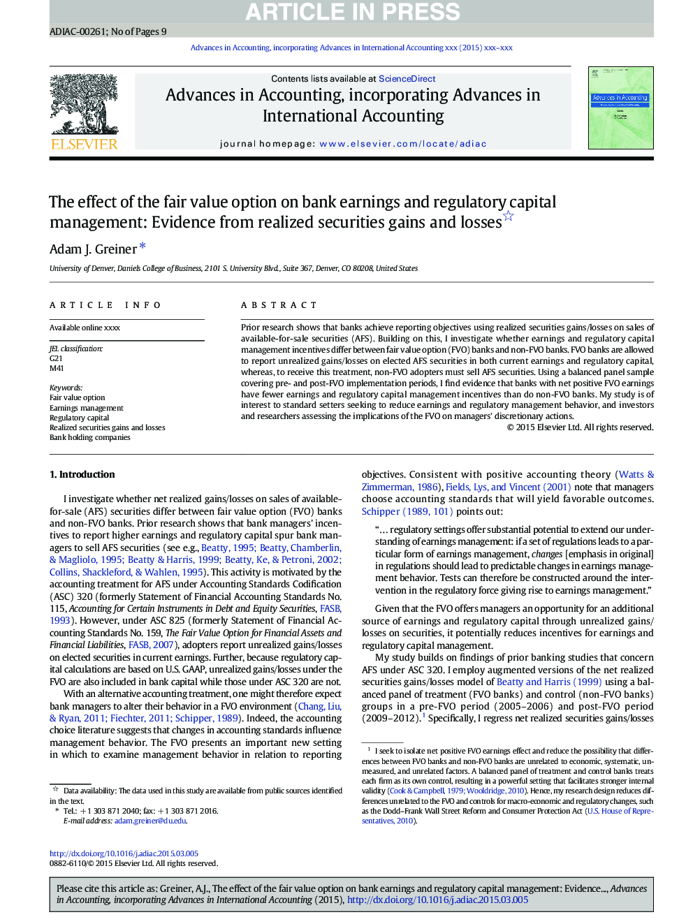 The effect of the fair value option on bank earnings and regulatory capital management: Evidence from realized securities gains and losses