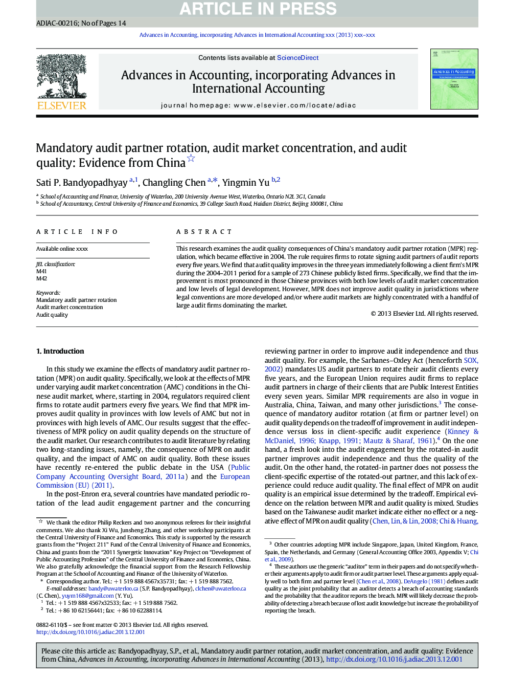 Mandatory audit partner rotation, audit market concentration, and audit quality: Evidence from China