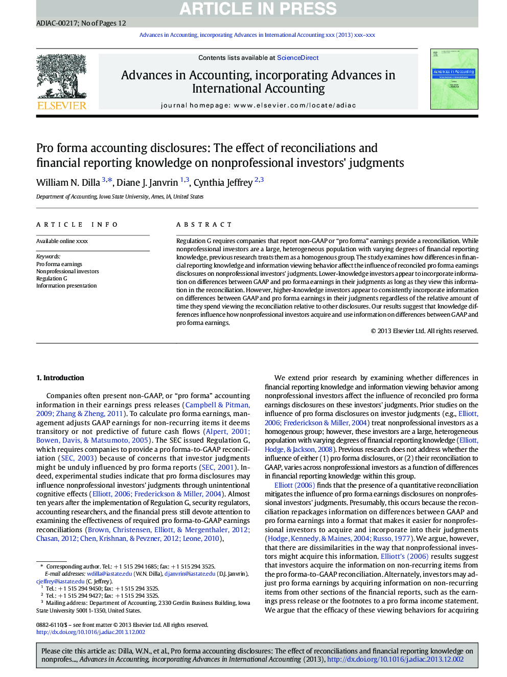 Pro forma accounting disclosures: The effect of reconciliations and financial reporting knowledge on nonprofessional investors' judgments