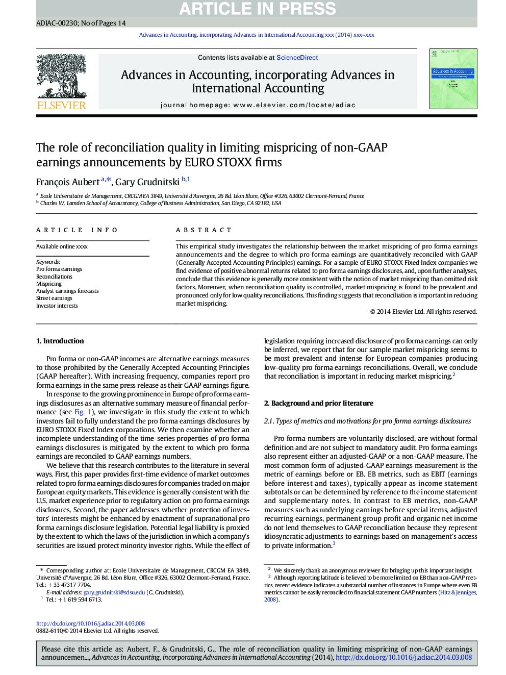 The role of reconciliation quality in limiting mispricing of non-GAAP earnings announcements by EURO STOXX firms