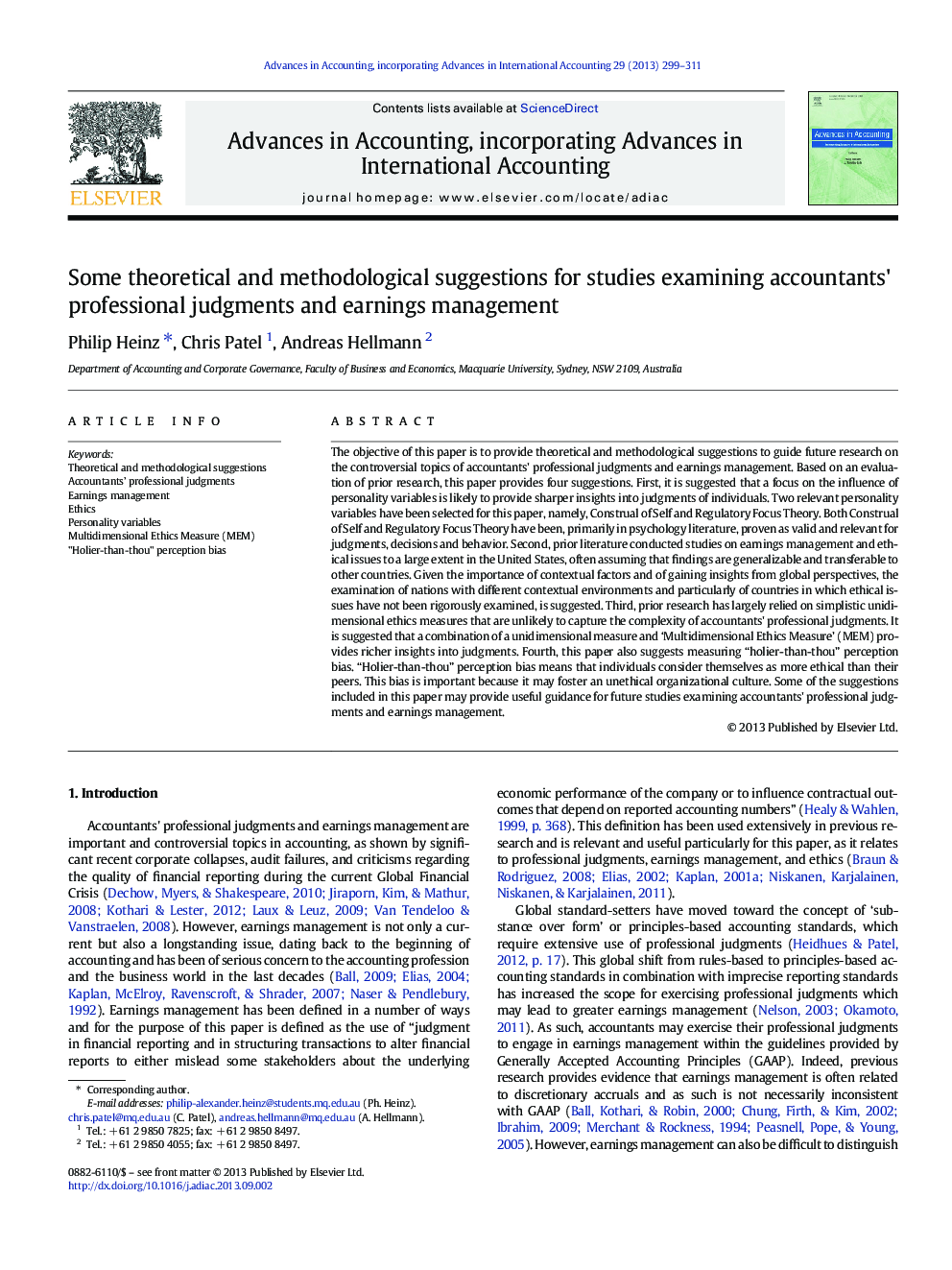 Some theoretical and methodological suggestions for studies examining accountants' professional judgments and earnings management