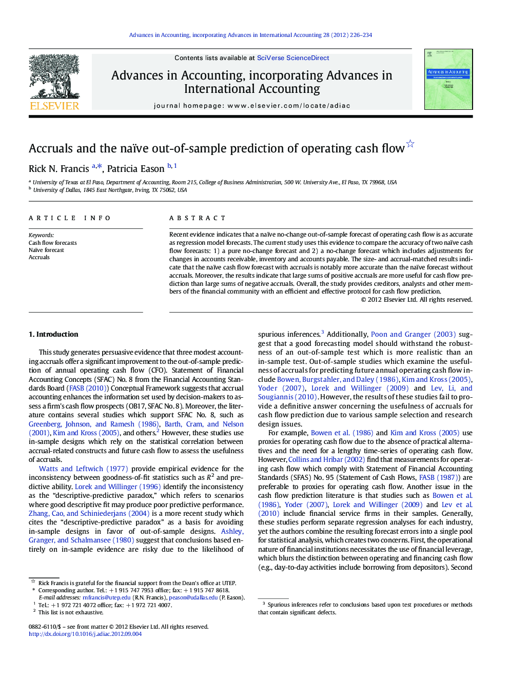 Accruals and the naïve out-of-sample prediction of operating cash flow