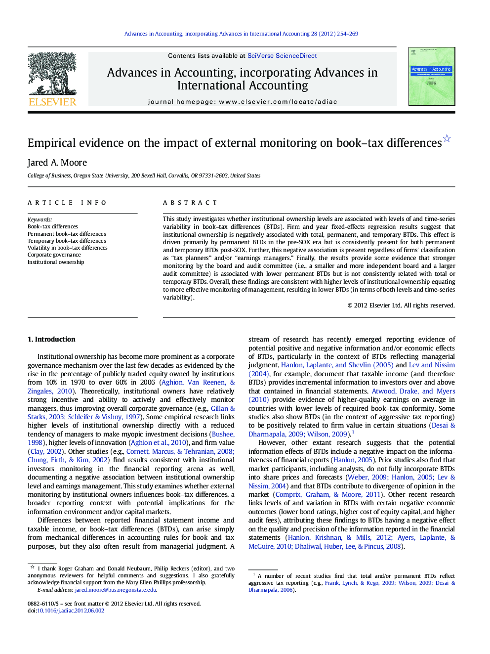 Empirical evidence on the impact of external monitoring on book-tax differences