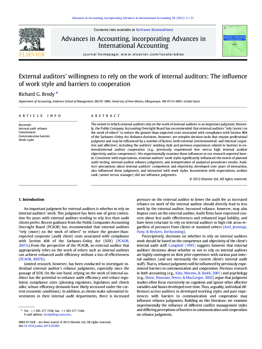 External auditors' willingness to rely on the work of internal auditors: The influence of work style and barriers to cooperation