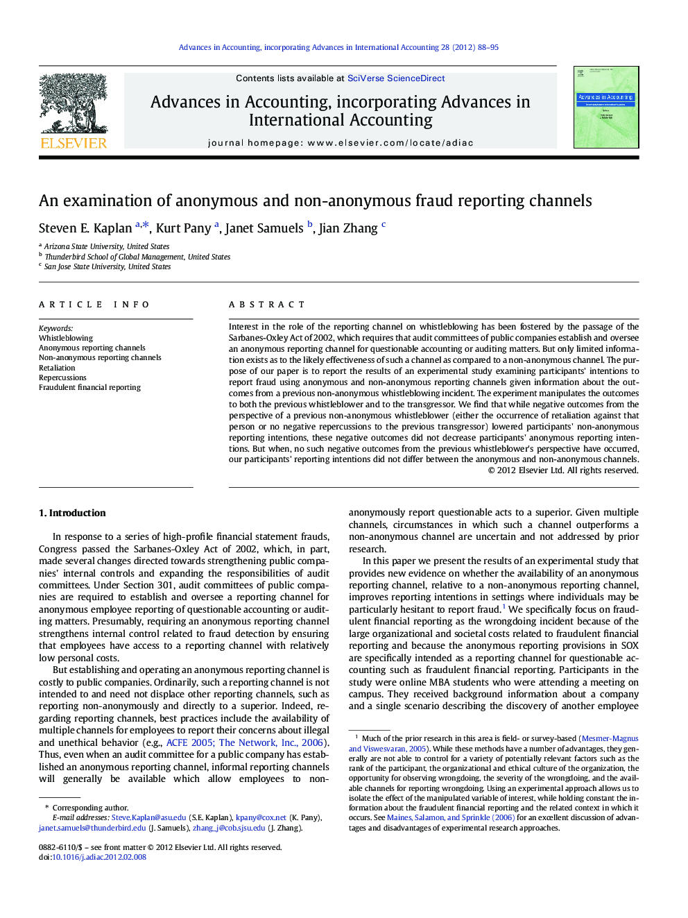 An examination of anonymous and non-anonymous fraud reporting channels