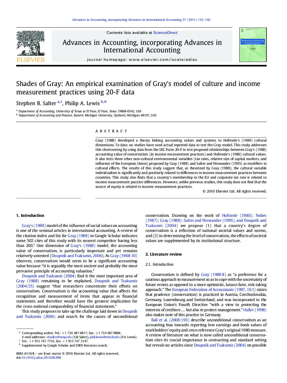 Shades of Gray: An empirical examination of Gray's model of culture and income measurement practices using 20-F data