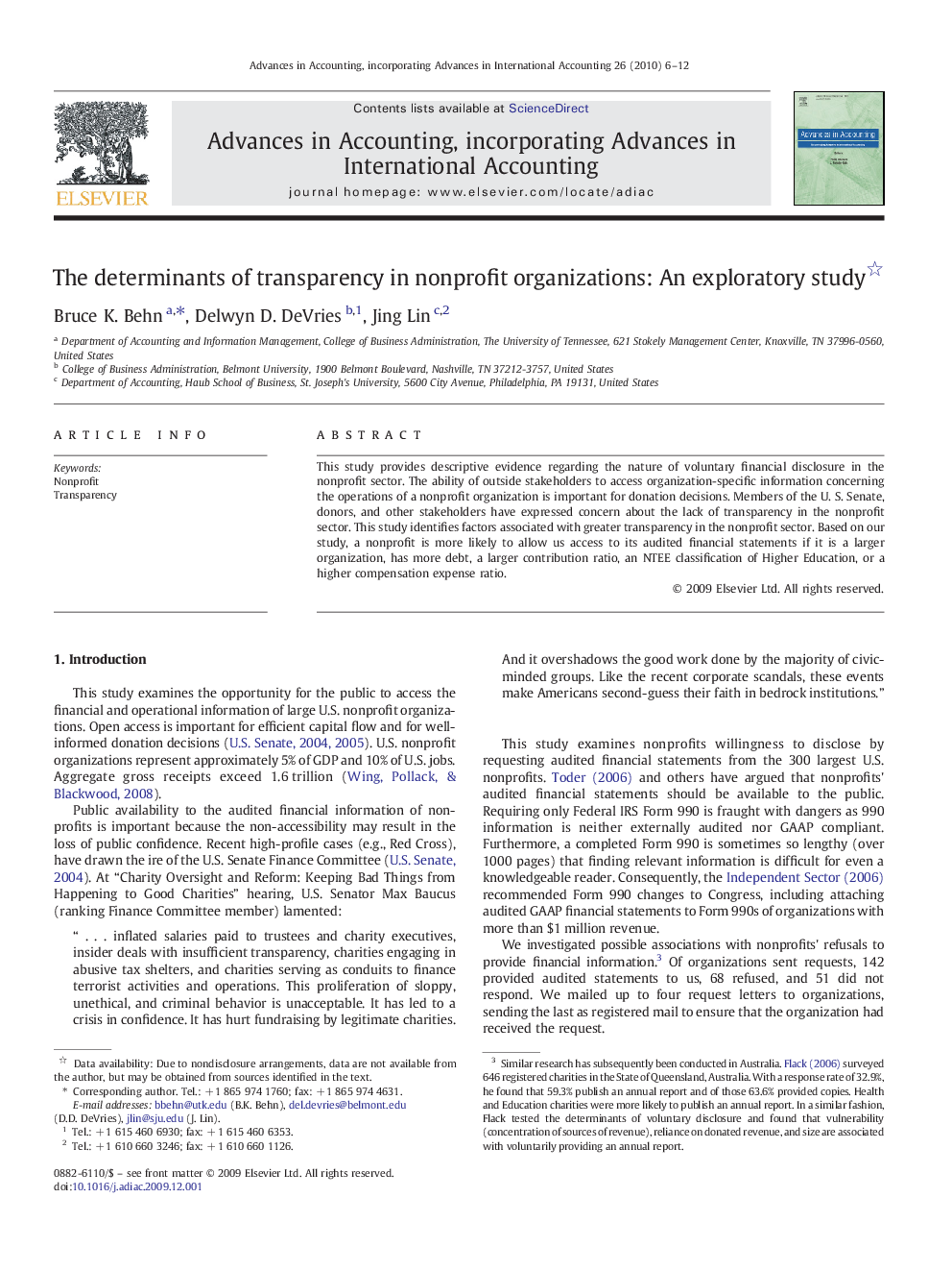 The determinants of transparency in nonprofit organizations: An exploratory study