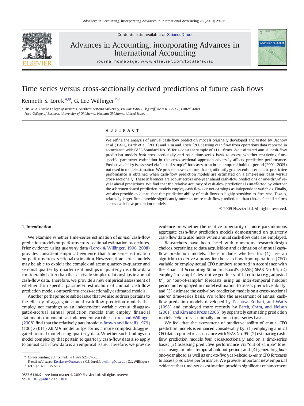 Time series versus cross-sectionally derived predictions of future cash flows