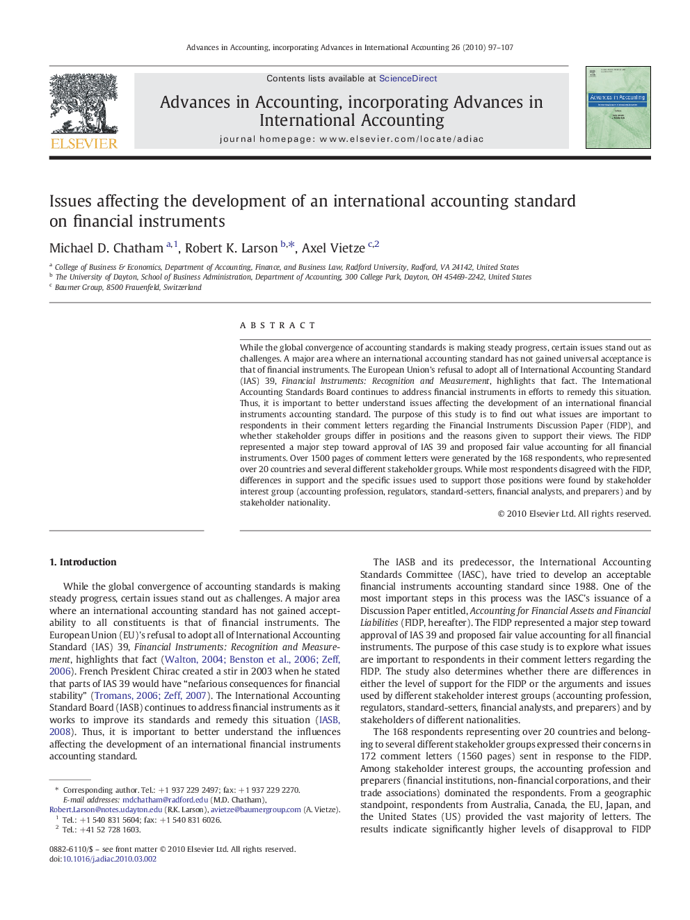 عکس صفحه اول مقاله: Issues affecting the development of an international accounting standard on financial instruments Issues affecting the development of an international accounting standard on financial instruments