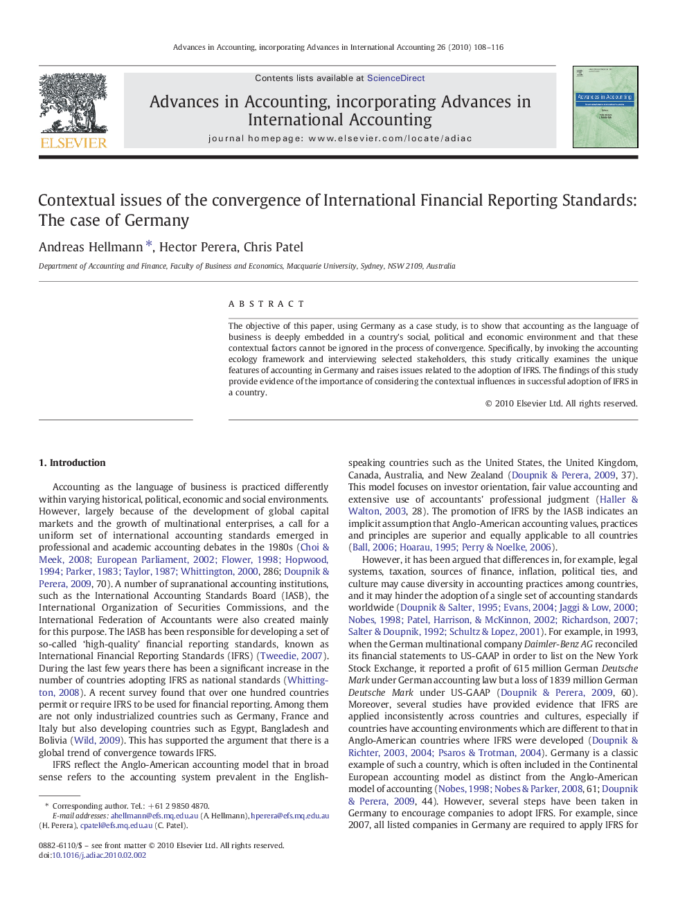 Contextual issues of the convergence of International Financial Reporting Standards: The case of Germany