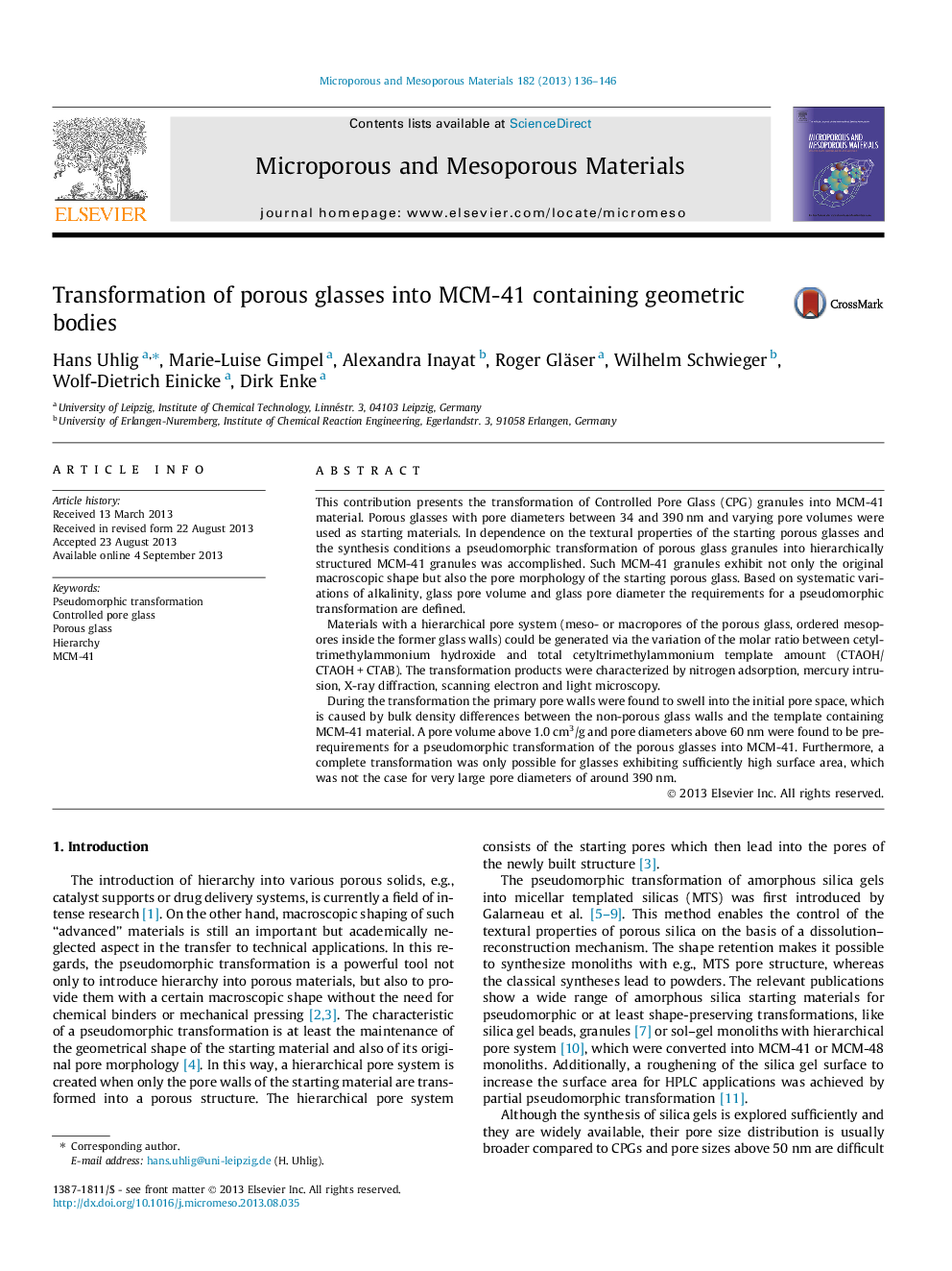 Transformation of porous glasses into MCM-41 containing geometric bodies