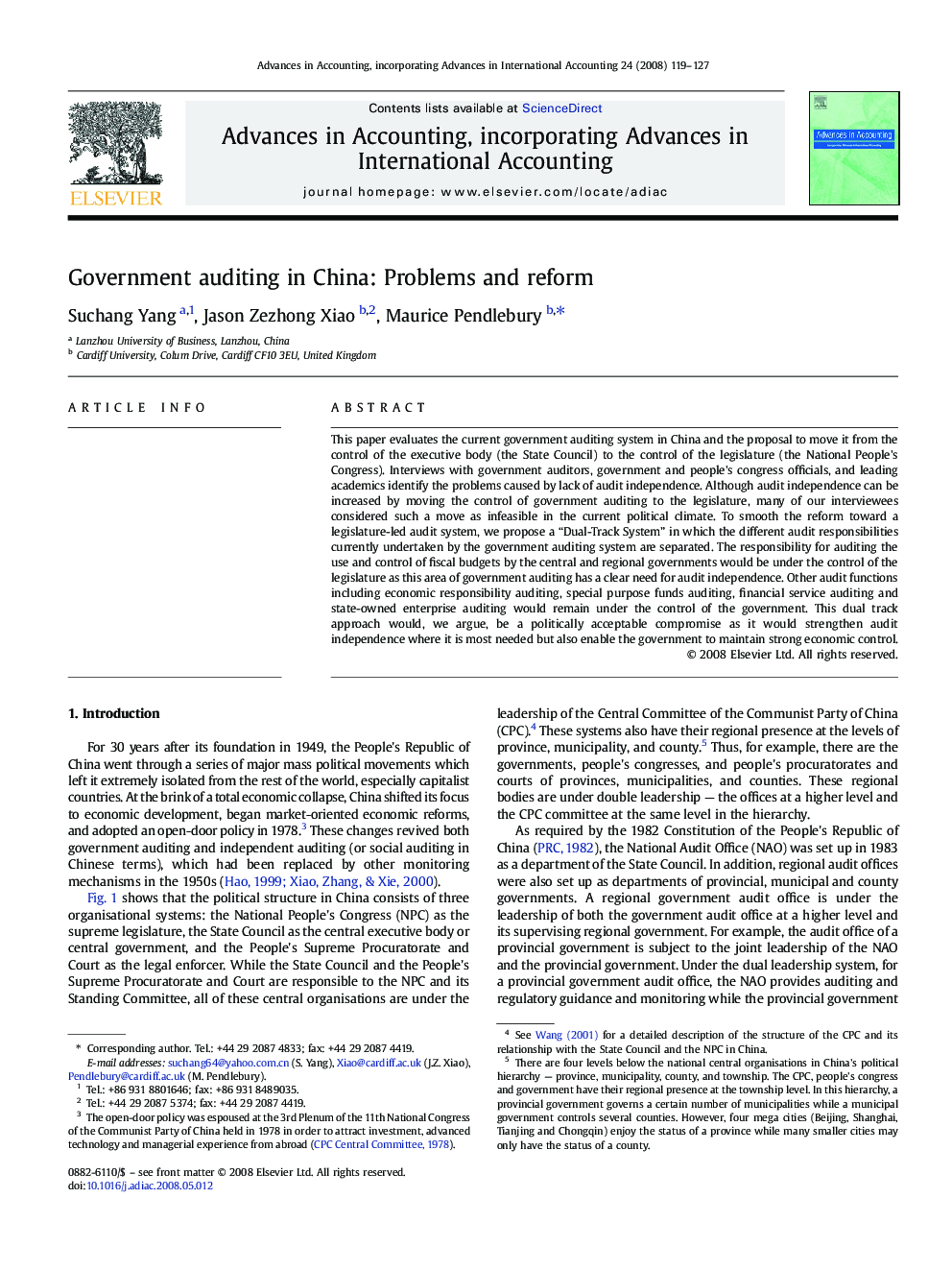 عکس صفحه اول مقاله: Government auditing in China: Problems and reform Government auditing in China: Problems and reform