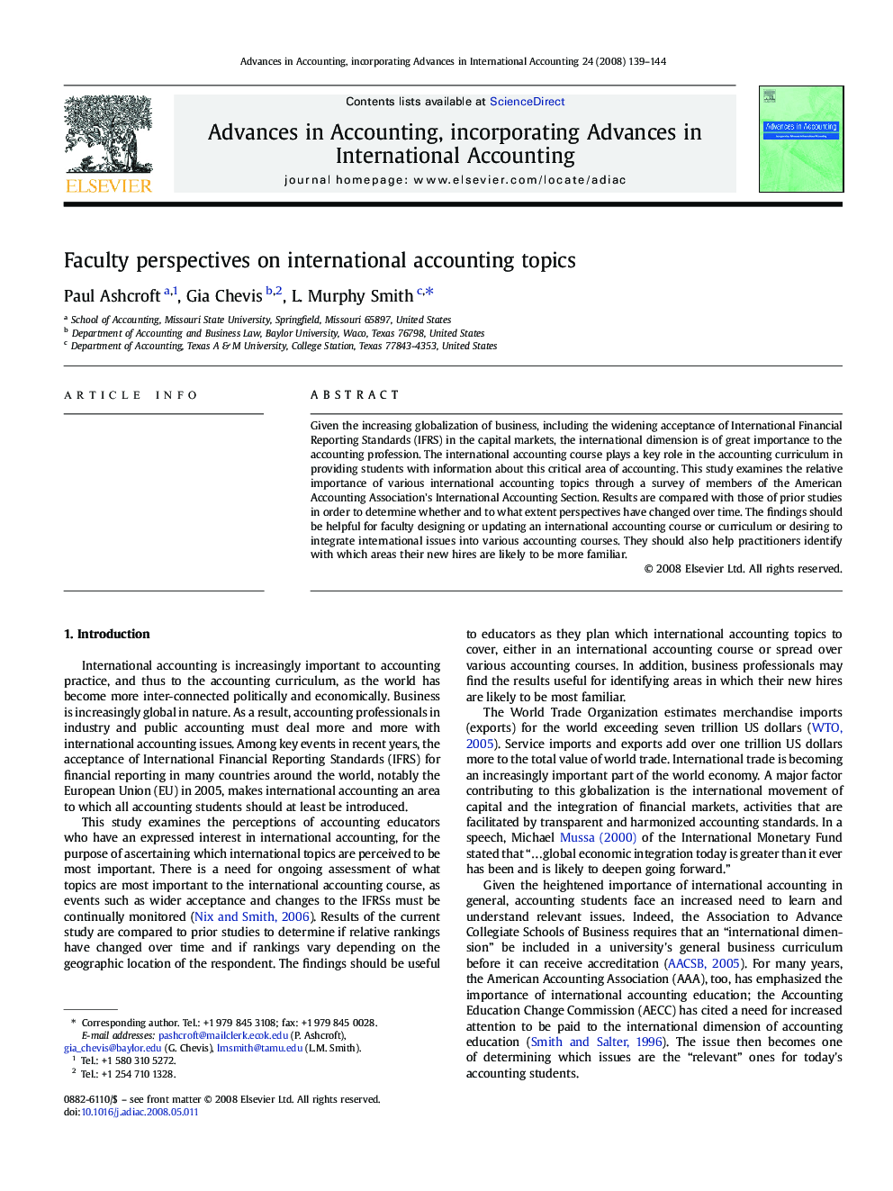 عکس صفحه اول مقاله: Faculty perspectives on international accounting topics Faculty perspectives on international accounting topics