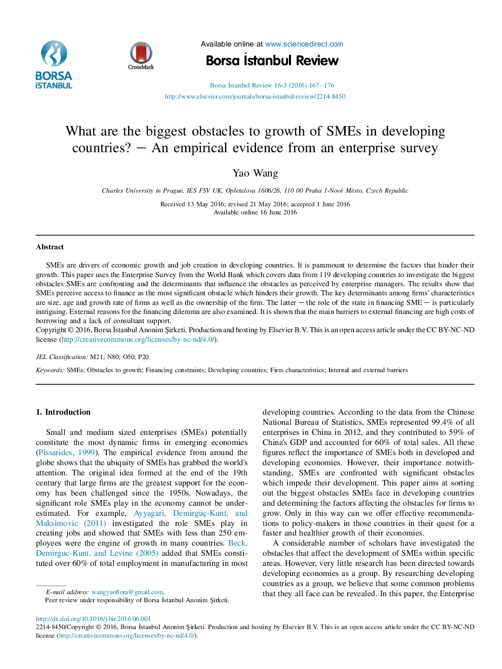 What are the biggest obstacles to growth of SMEs in developing countries? - An empirical evidence from an enterprise survey