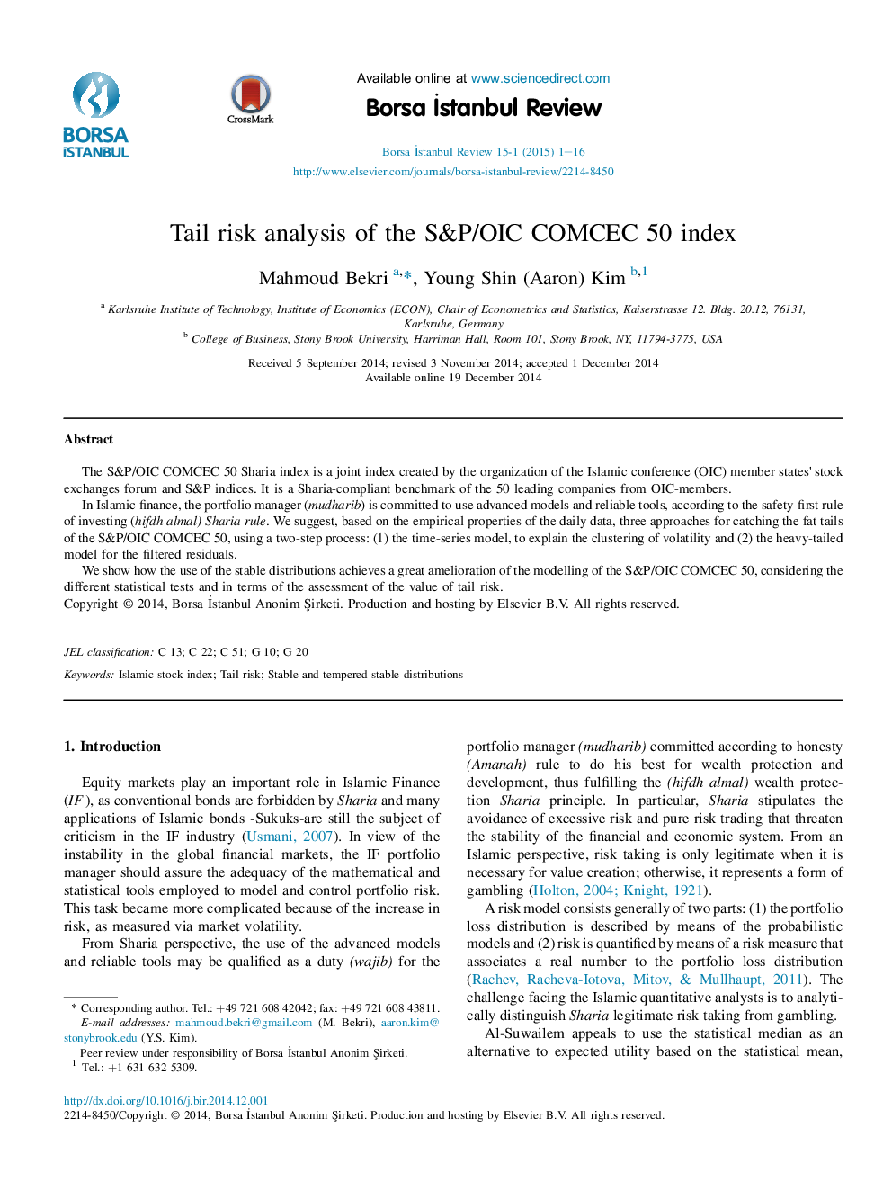 Tail risk analysis of the S&P/OIC COMCEC 50 index