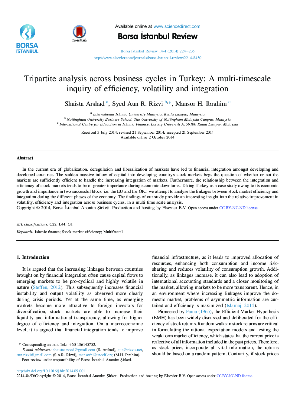 Tripartite analysis across business cycles in Turkey: A multi-timescale inquiry of efficiency, volatility and integration