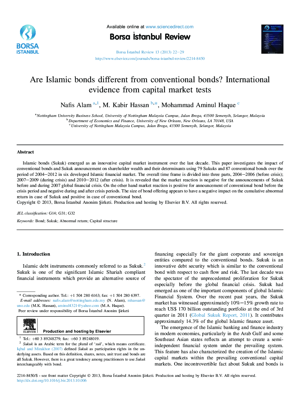 Are Islamic bonds different from conventional bonds? International evidence from capital market tests