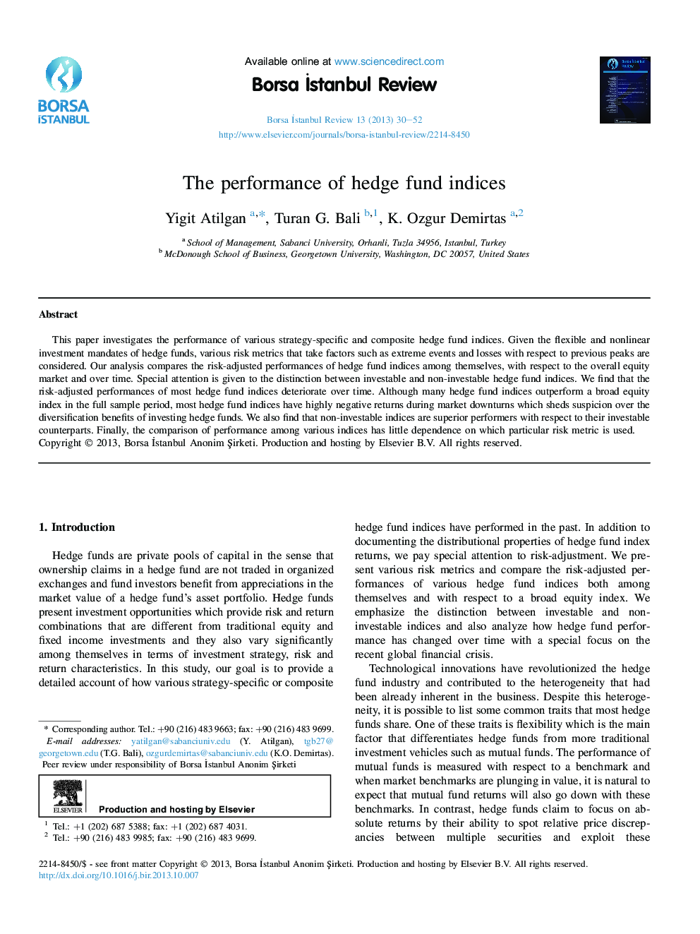 The performance of hedge fund indices