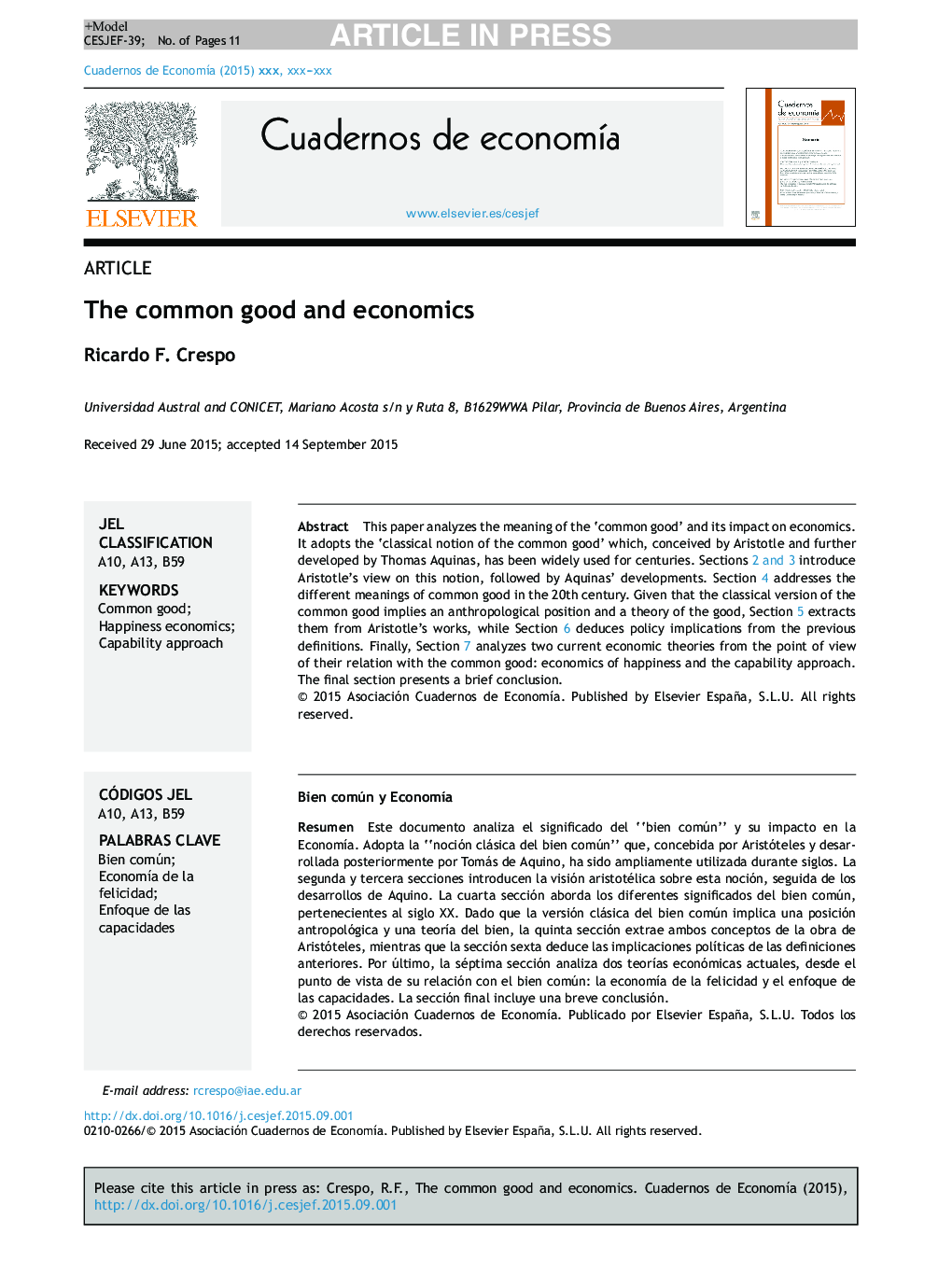 The common good and economics