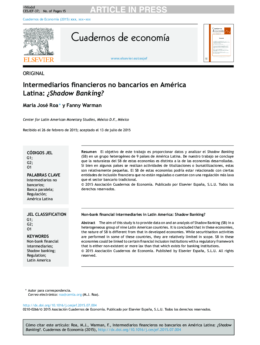 Intermediarios financieros no bancarios en América Latina: Â¿Shadow Banking?