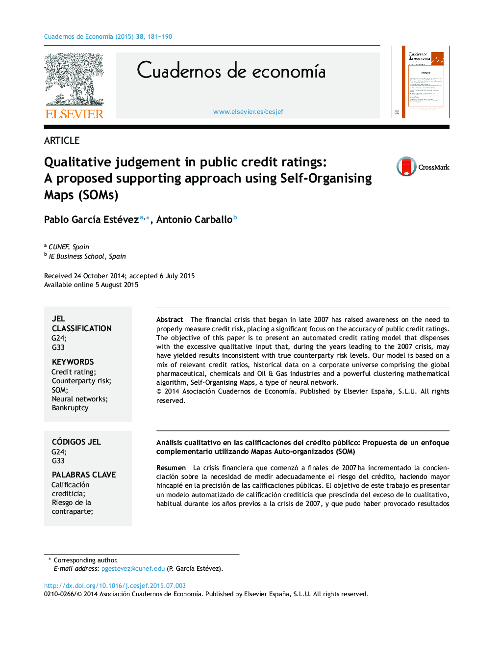 Qualitative judgement in public credit ratings: A proposed supporting approach using Self-Organising Maps (SOMs)