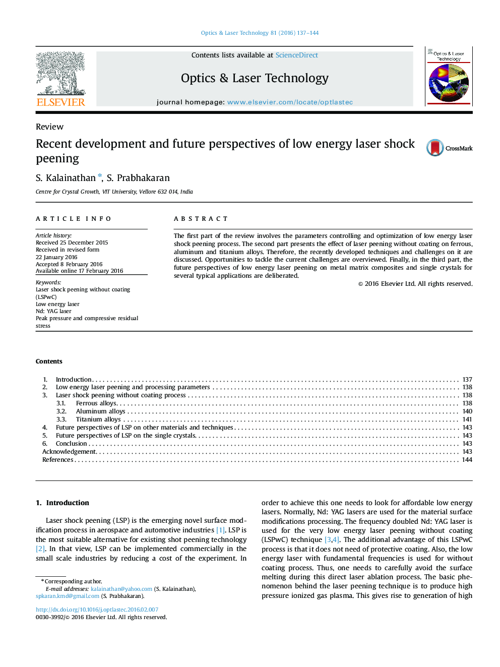 Recent development and future perspectives of low energy laser shock peening