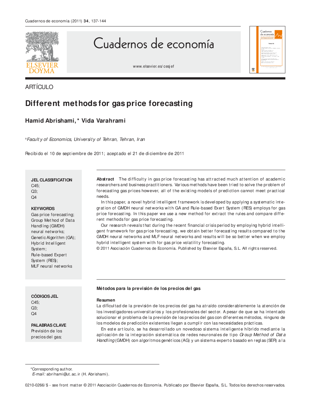 Different methods for gas price forecasting