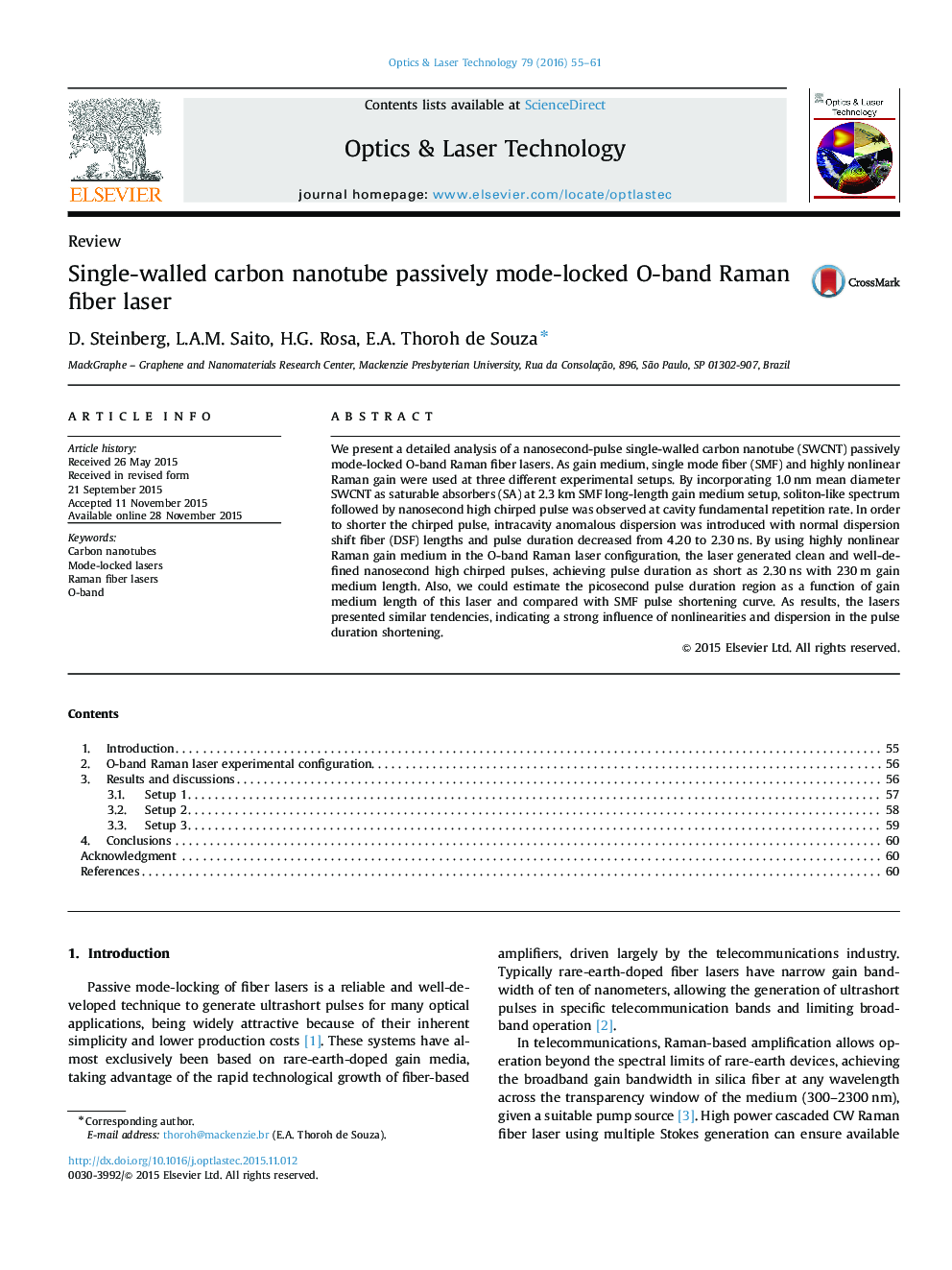 Single-walled carbon nanotube passively mode-locked O-band Raman fiber laser