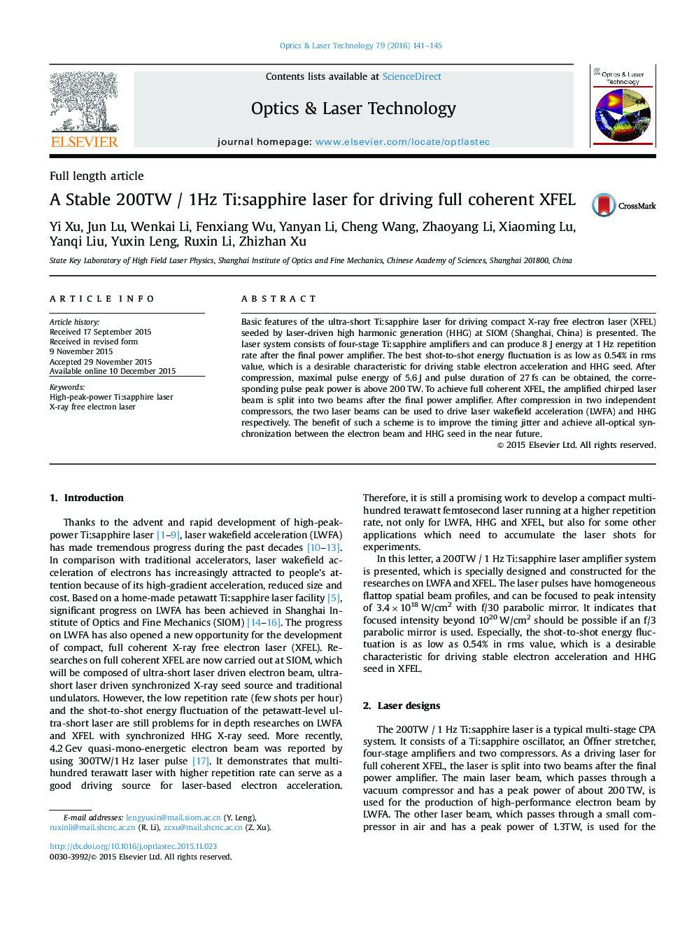 A Stable 200TW / 1Hz Ti:sapphire laser for driving full coherent XFEL