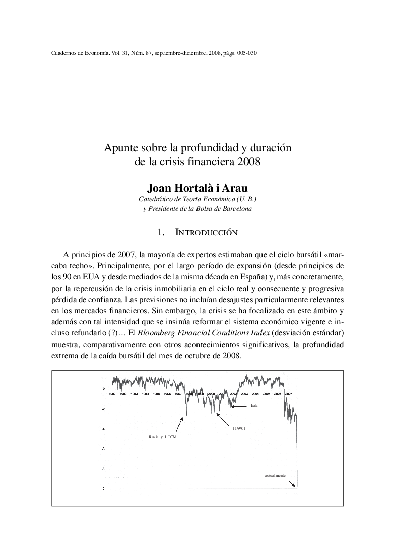 عکس صفحه اول مقاله: Apunte sobre la profundidad y duración de la crisis financiera 2008 Apunte sobre la profundidad y duración de la crisis financiera 2008