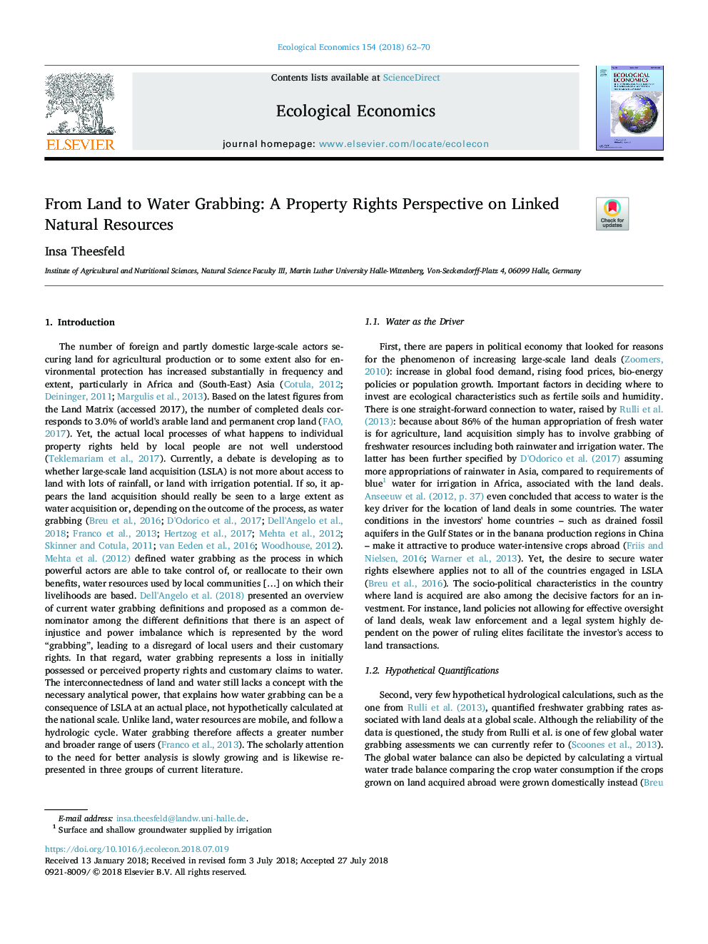 From Land to Water Grabbing: A Property Rights Perspective on Linked Natural Resources