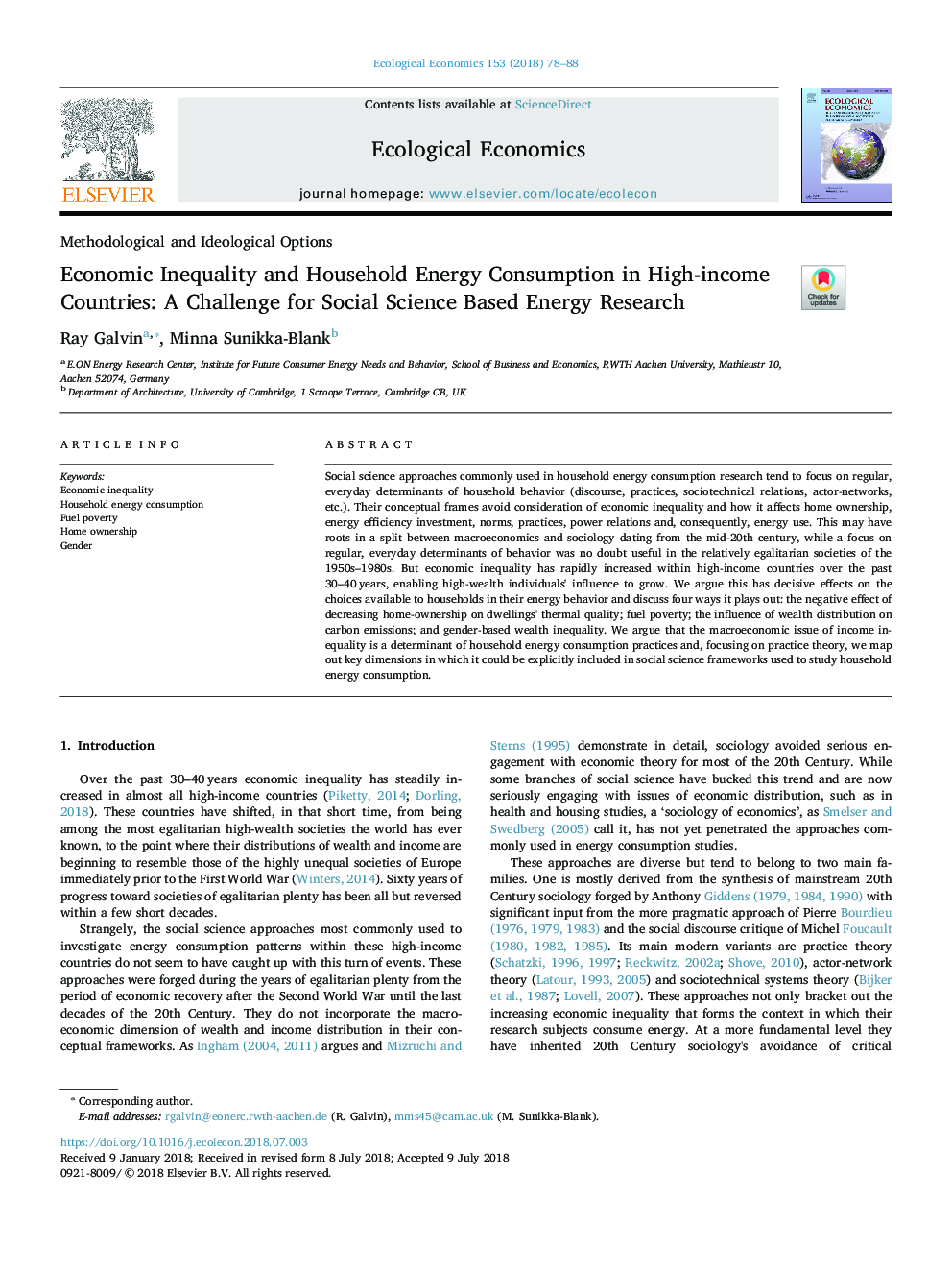 Economic Inequality and Household Energy Consumption in High-income Countries: A Challenge for Social Science Based Energy Research