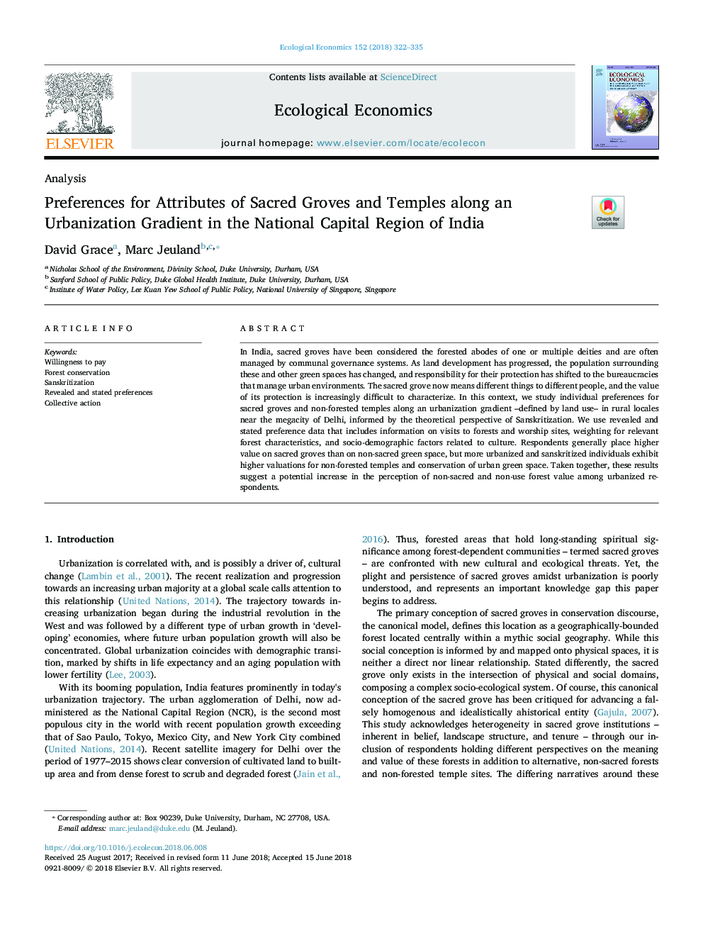 Preferences for Attributes of Sacred Groves and Temples along an Urbanization Gradient in the National Capital Region of India