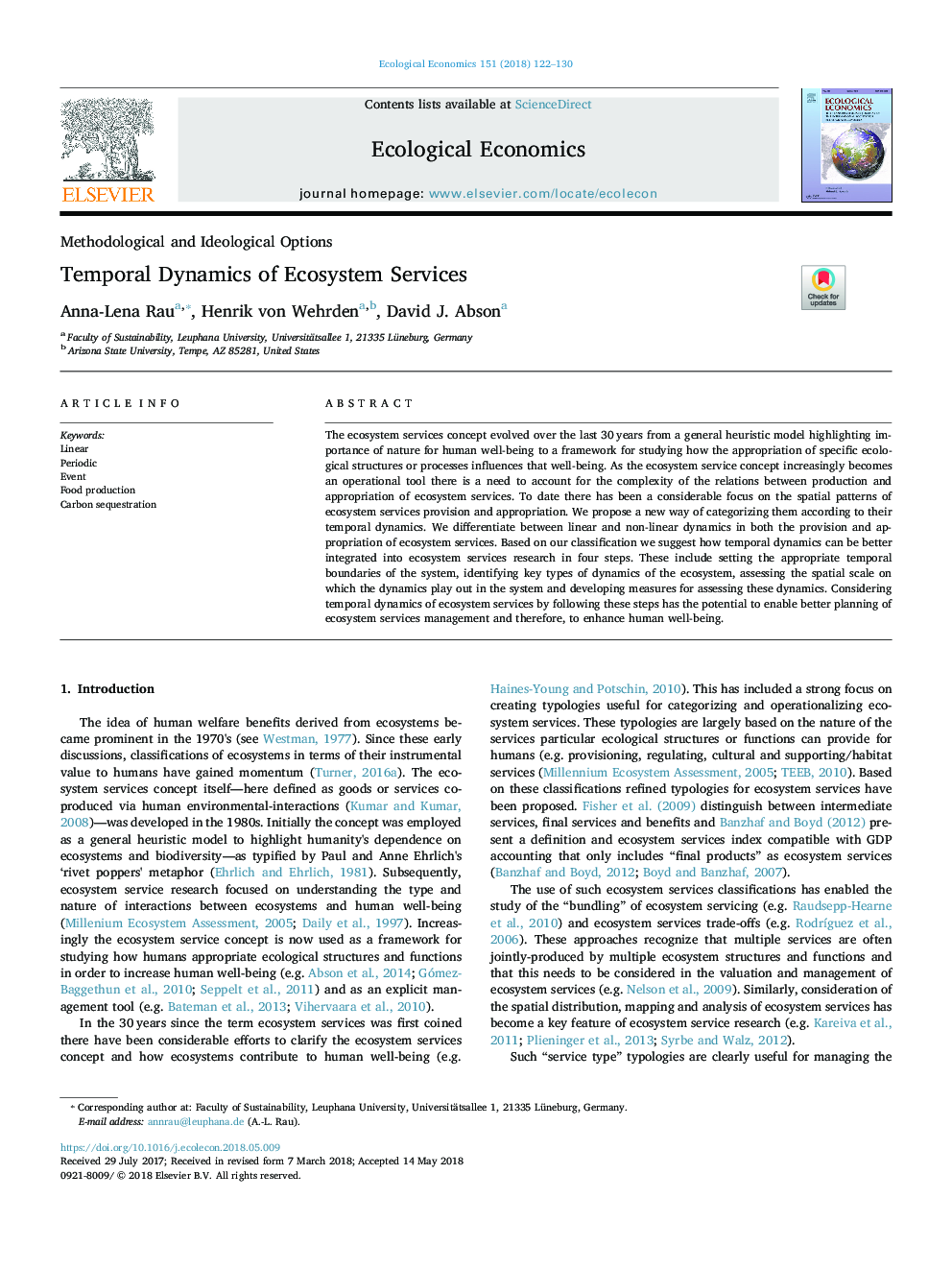 Temporal Dynamics of Ecosystem Services