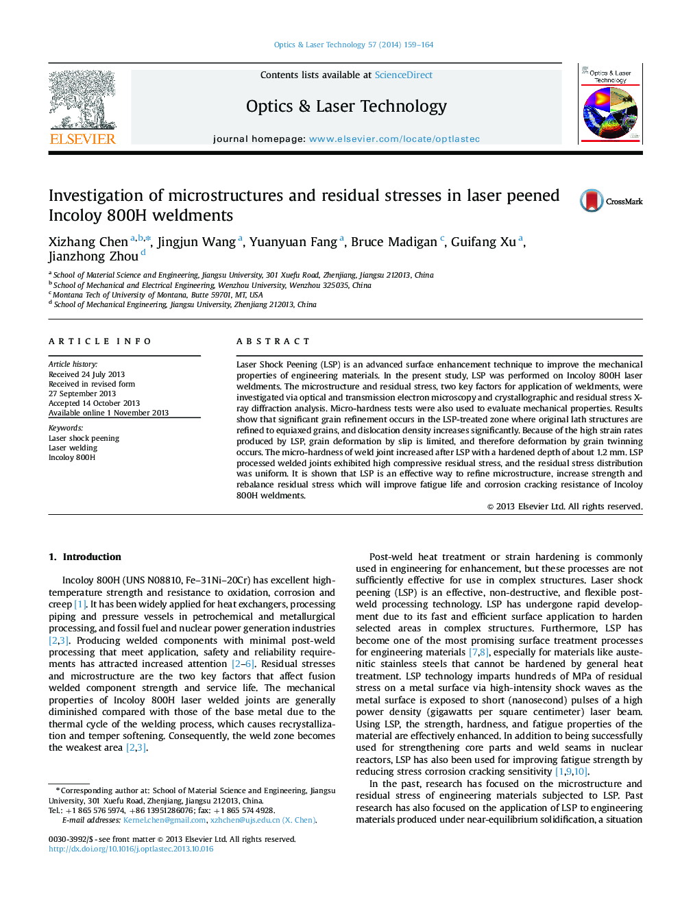 Investigation of microstructures and residual stresses in laser peened Incoloy 800H weldments