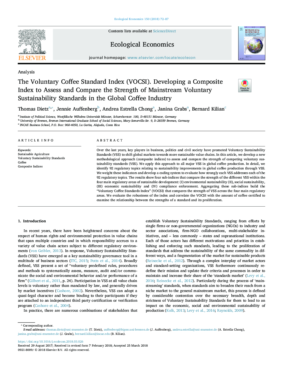 The Voluntary Coffee Standard Index (VOCSI). Developing a Composite Index to Assess and Compare the Strength of Mainstream Voluntary Sustainability Standards in the Global Coffee Industry