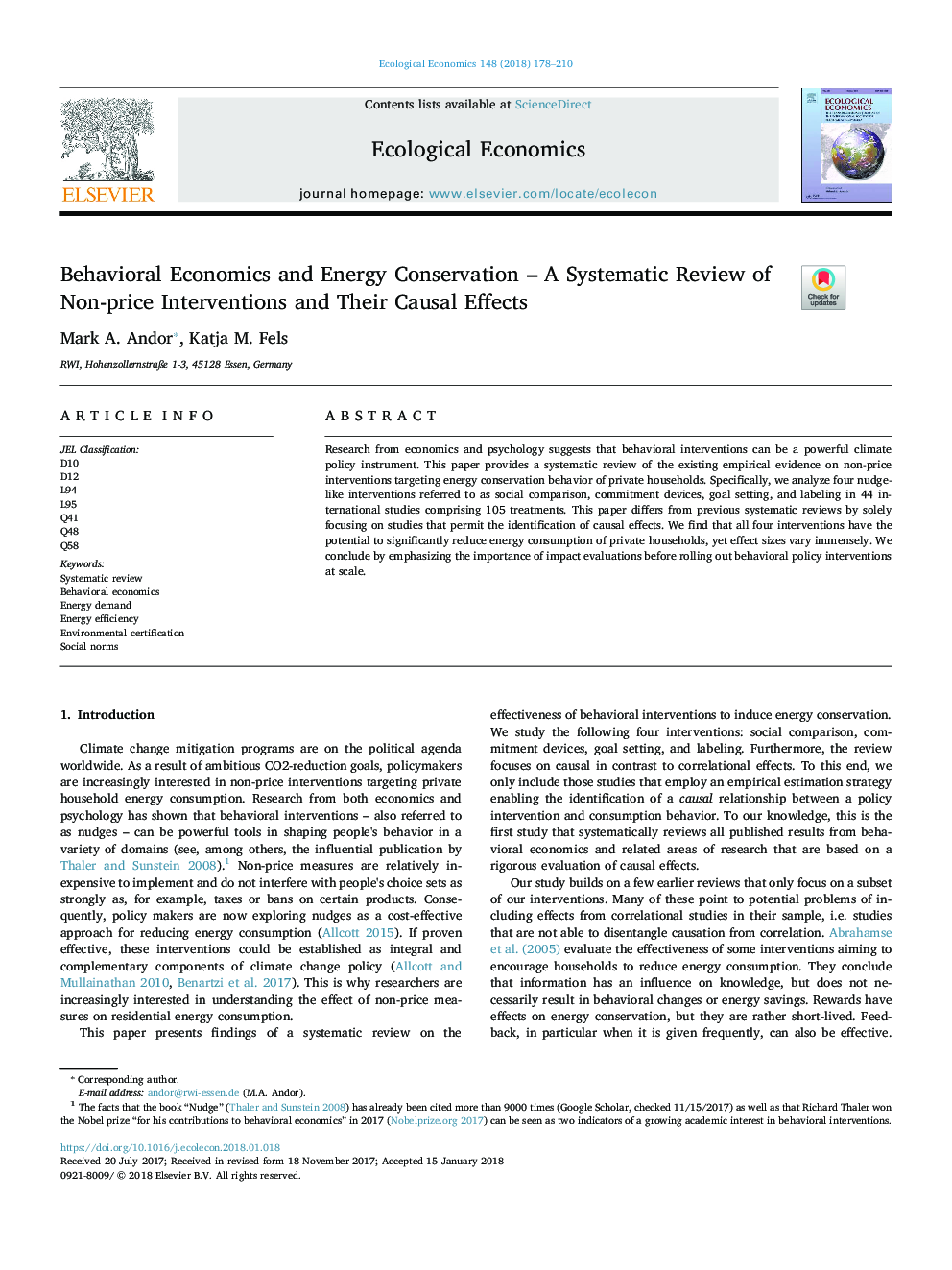 اقتصاد رفتاری و حفاظت از انرژی - بررسی سیستماتیک مداخلات غیر قیمت و تاثیرات آنها 