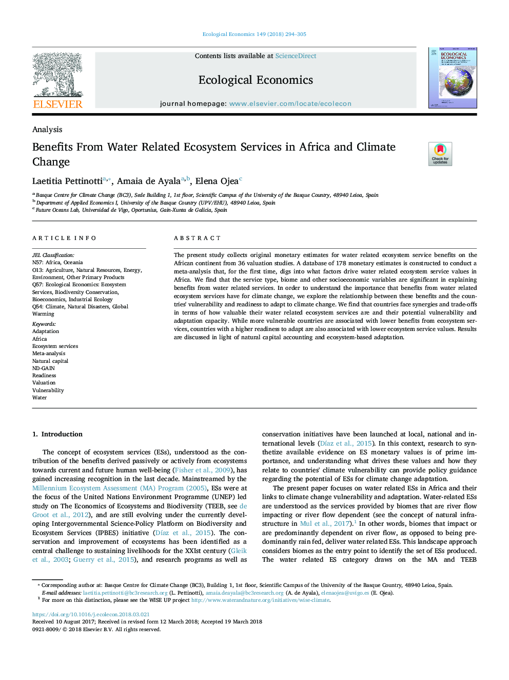مزایای استفاده از خدمات اکوسیستم مربوط به آب در آفریقا و تغییرات آب و هوایی 