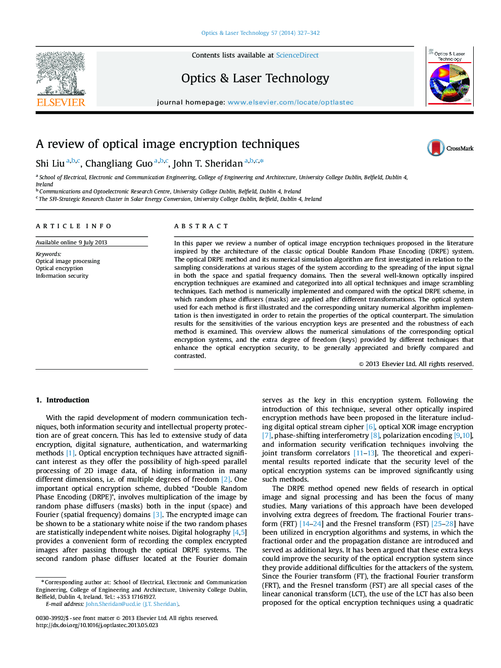 A review of optical image encryption techniques