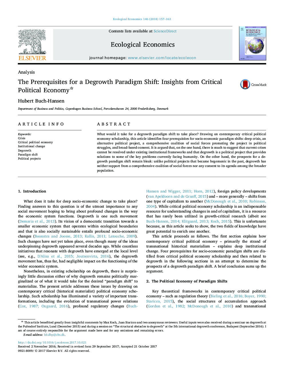 The Prerequisites for a Degrowth Paradigm Shift: Insights from Critical Political Economy