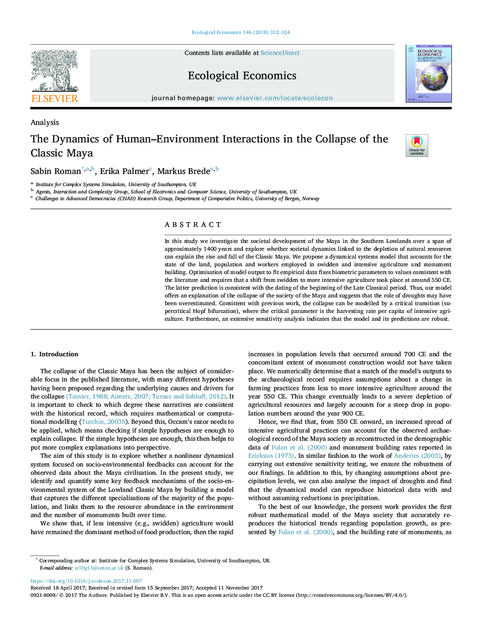 The Dynamics of Human-Environment Interactions in the Collapse of the Classic Maya